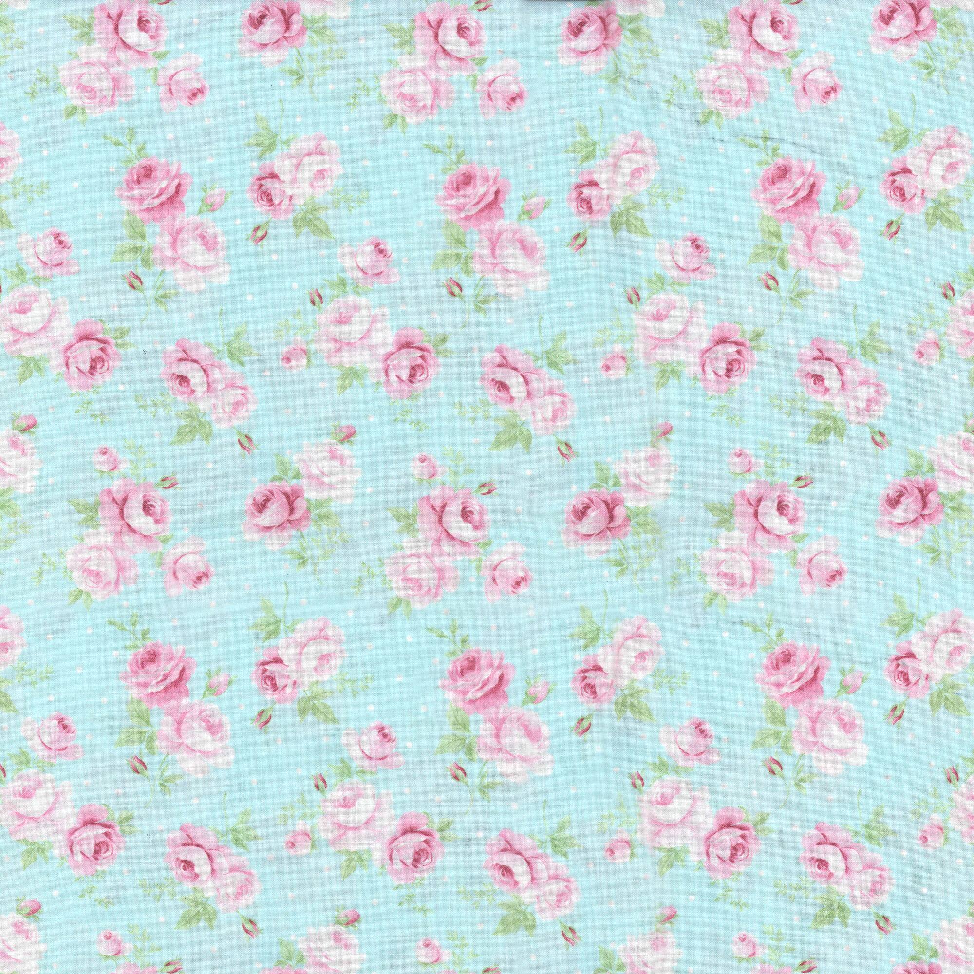Fabric Traditions Light Blue Roses with Dots Cotton Fabric